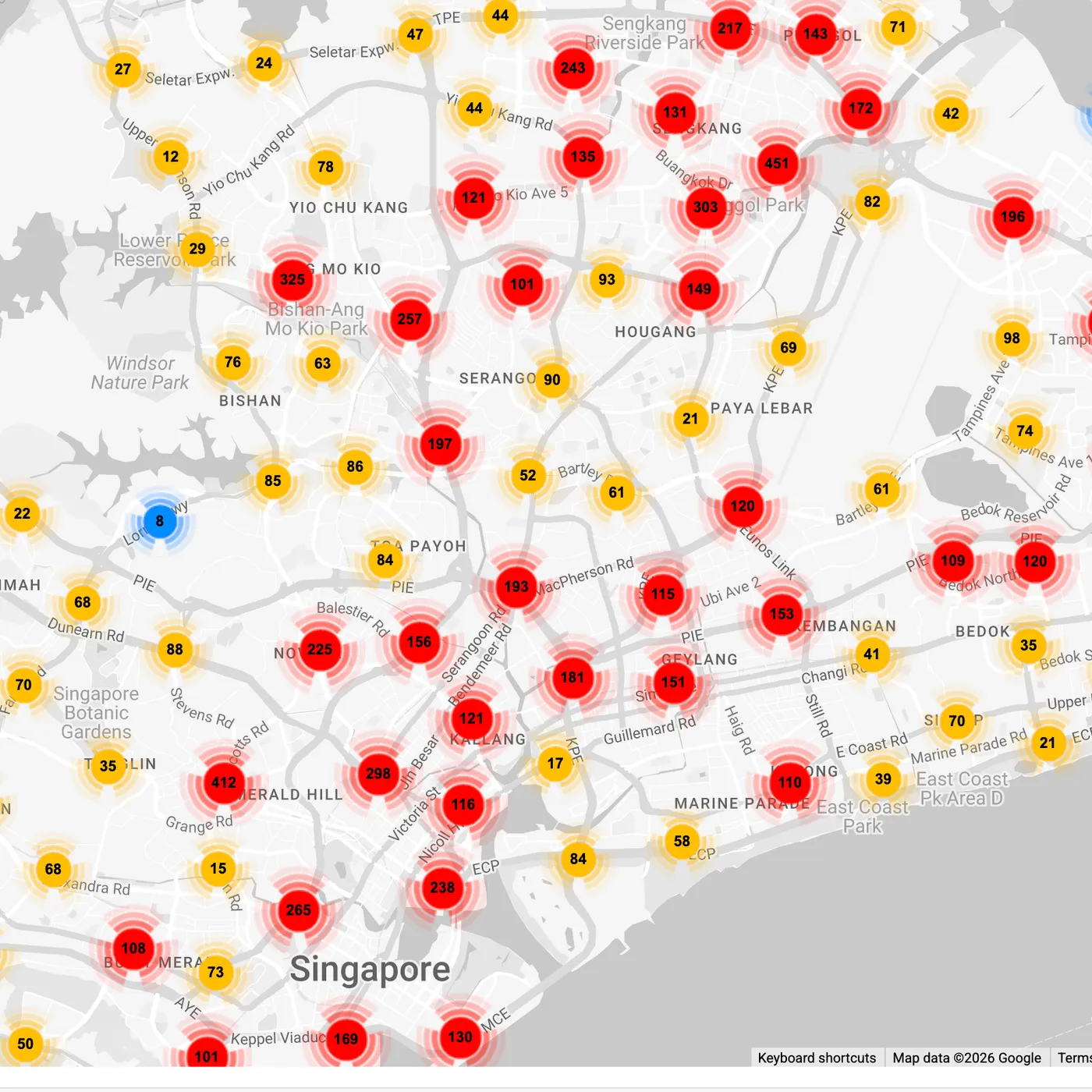 Dashboard map: passenger taps by location in Singapore